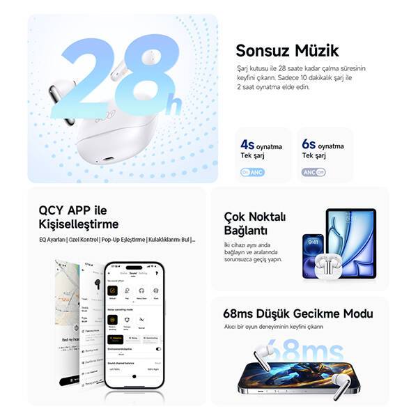 HT12 Melobuds N50 Anc 6 Mikrofonlu Bluetooth 5.4 Kulaklık - 13