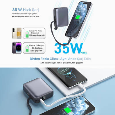 10000mah 35W Powerbank Siyah - Hızlı Şarj - 4