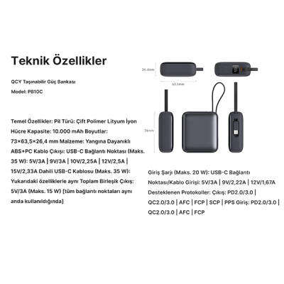 10000mah 35W Powerbank Siyah - Hızlı Şarj - 7