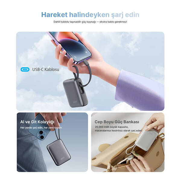 20000mah - 45W Powerbank Siyah - Hızlı Şarj - 3