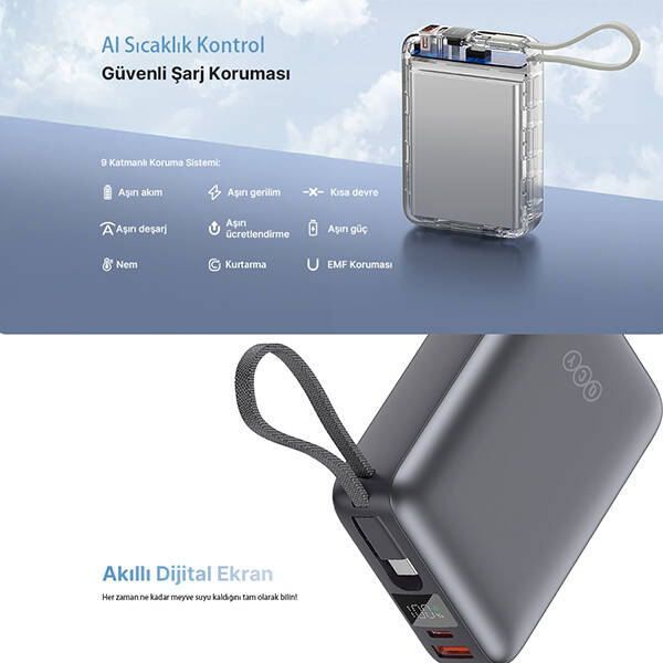 20000mah - 45W Powerbank Siyah - Hızlı Şarj - 5