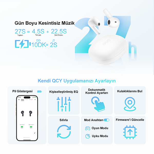 QCY AilyBuds E10 TWS Kulak İçi Bluetooth Kulaklık - 16