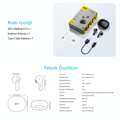 QCY AilyBuds E10 TWS Kulak İçi Bluetooth Kulaklık - 18