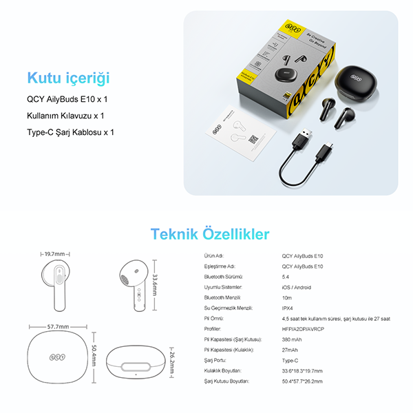 QCY AilyBuds E10 TWS Kulak İçi Bluetooth Kulaklık - 26