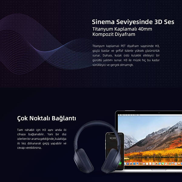 QCY H3 ANC Kulak Üstü Bluetooth Kulaklık - 8