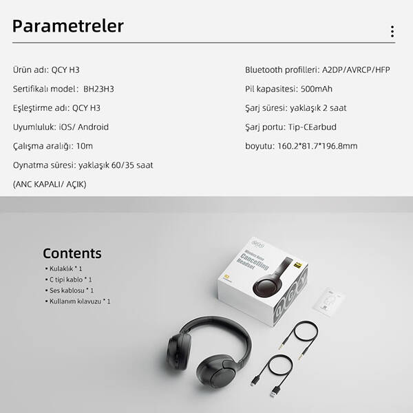QCY H3 ANC Kulak Üstü Bluetooth Kulaklık - 12