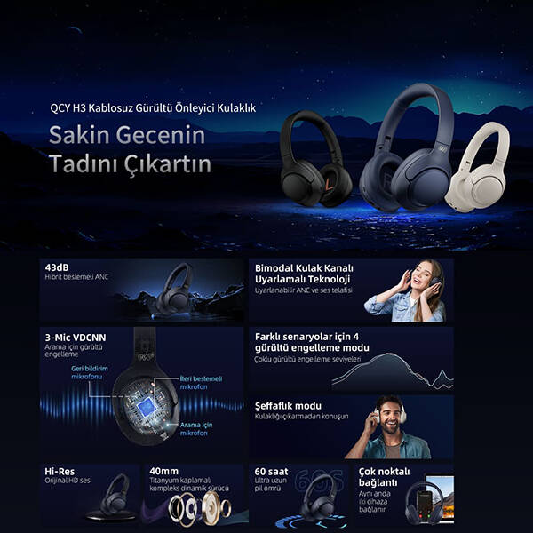 QCY H3 ANC Kulak Üstü Bluetooth Kulaklık - 13