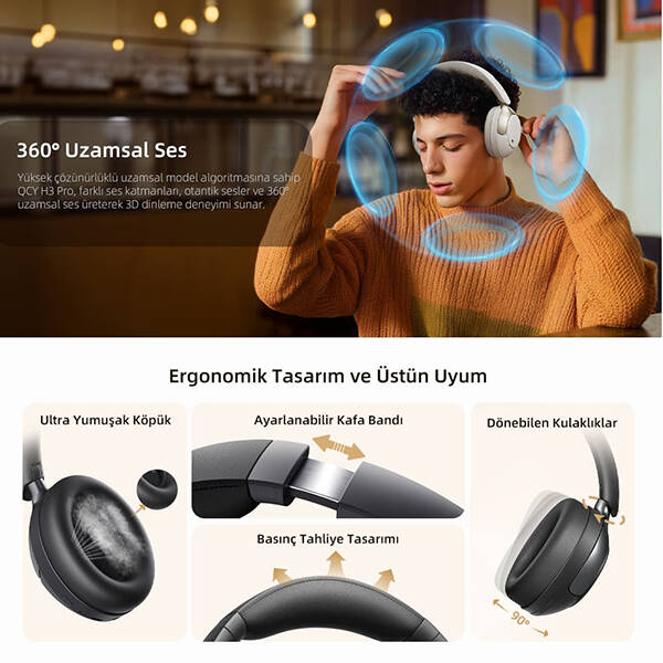 QCY H3 Pro ANC Kulak Üstü Bluetooth Kulaklık - 7