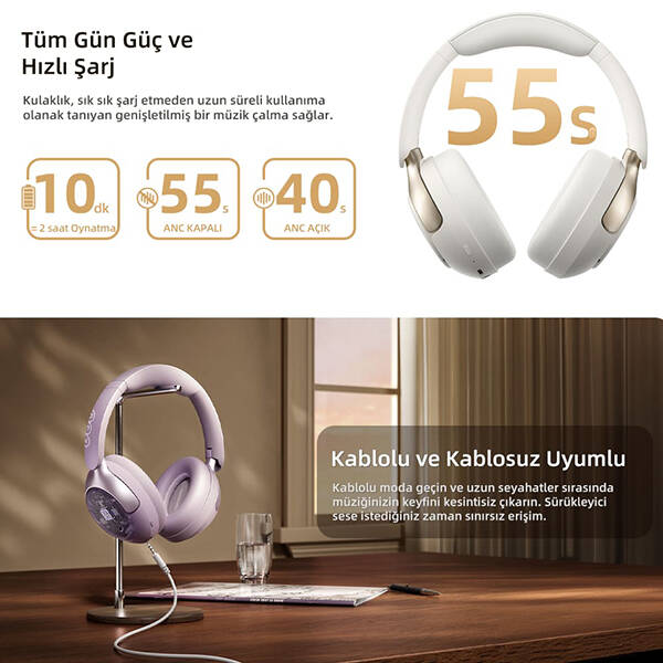 QCY H3 Pro ANC Kulak Üstü Bluetooth Kulaklık - 8