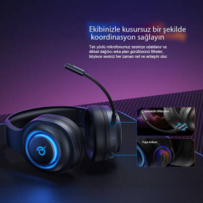 HeroaD V200 RGB 7.1 Kablosuz Gaming Oyuncu Kulaklığı 3 Modlu (BT, 2.4Ghz, Type-C) - 20