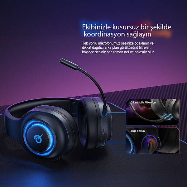 HeroaD V200 RGB 7.1 Kablosuz Gaming Oyuncu Kulaklığı 3 Modlu (BT, 2.4Ghz, Type-C) - 20
