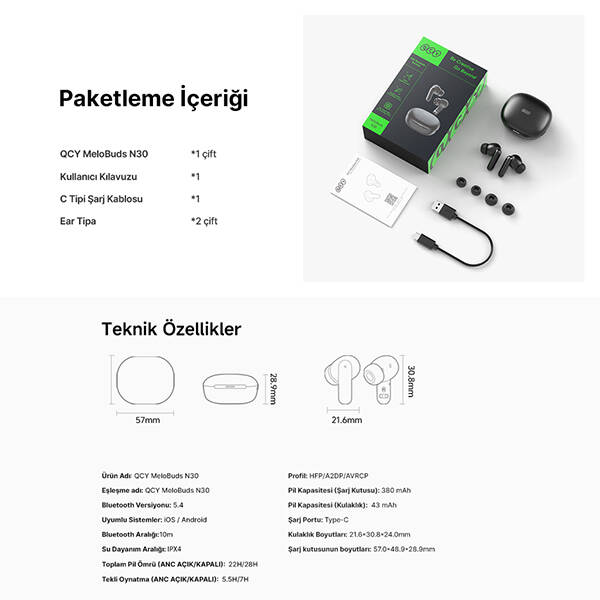 QCY Melobuds N30 ANC TWS Kulak İçi Bluetooth Kulaklık - 9